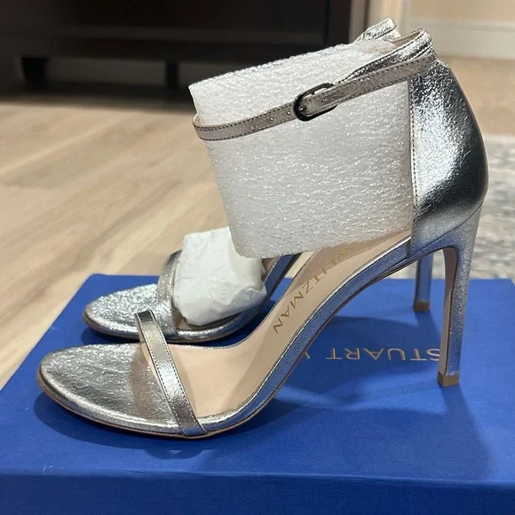 Stuart Weitzman Nudist Strong Metallic Silver Heels - Picture 6 of 7